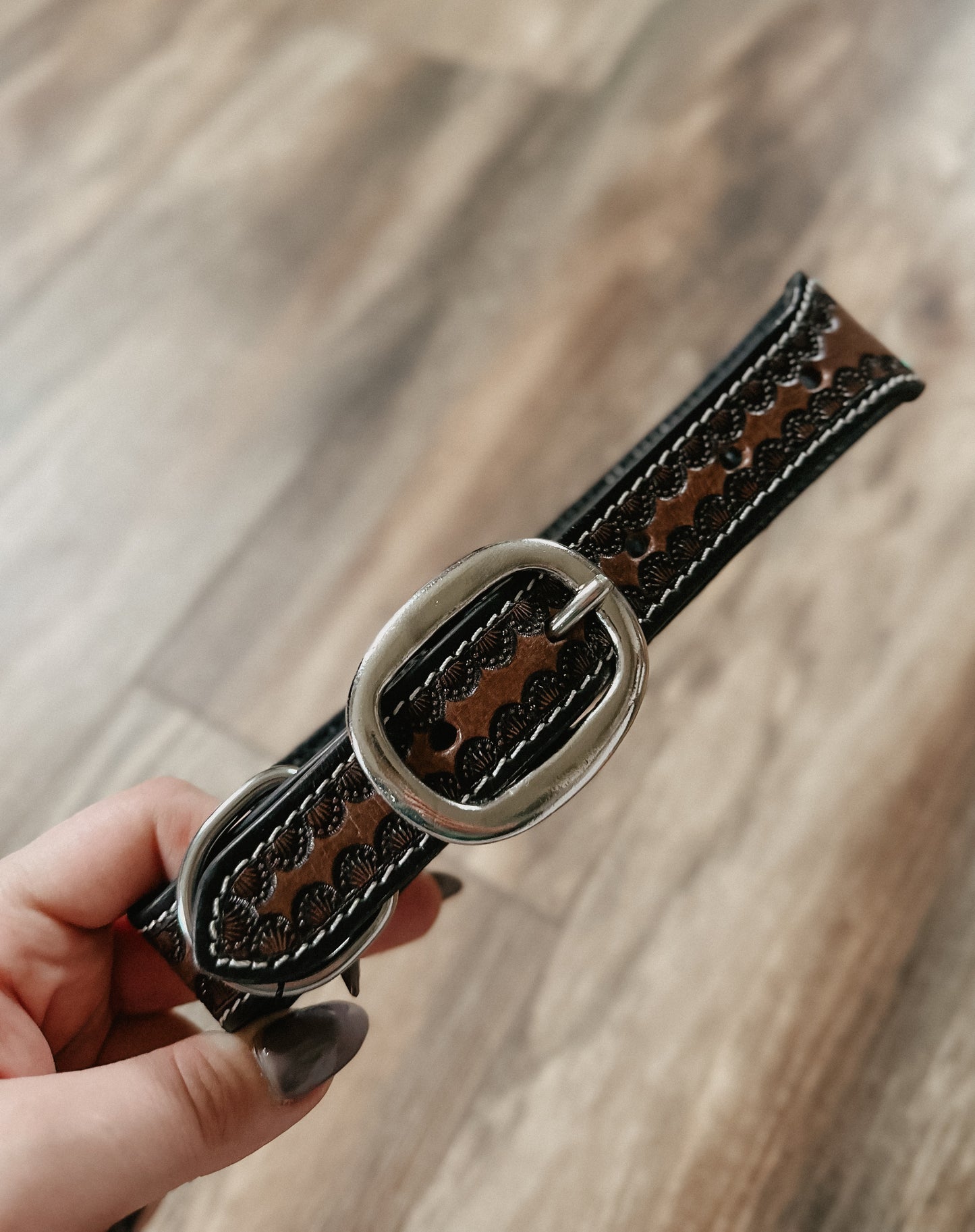 Tooled Sunflower Dog Collar