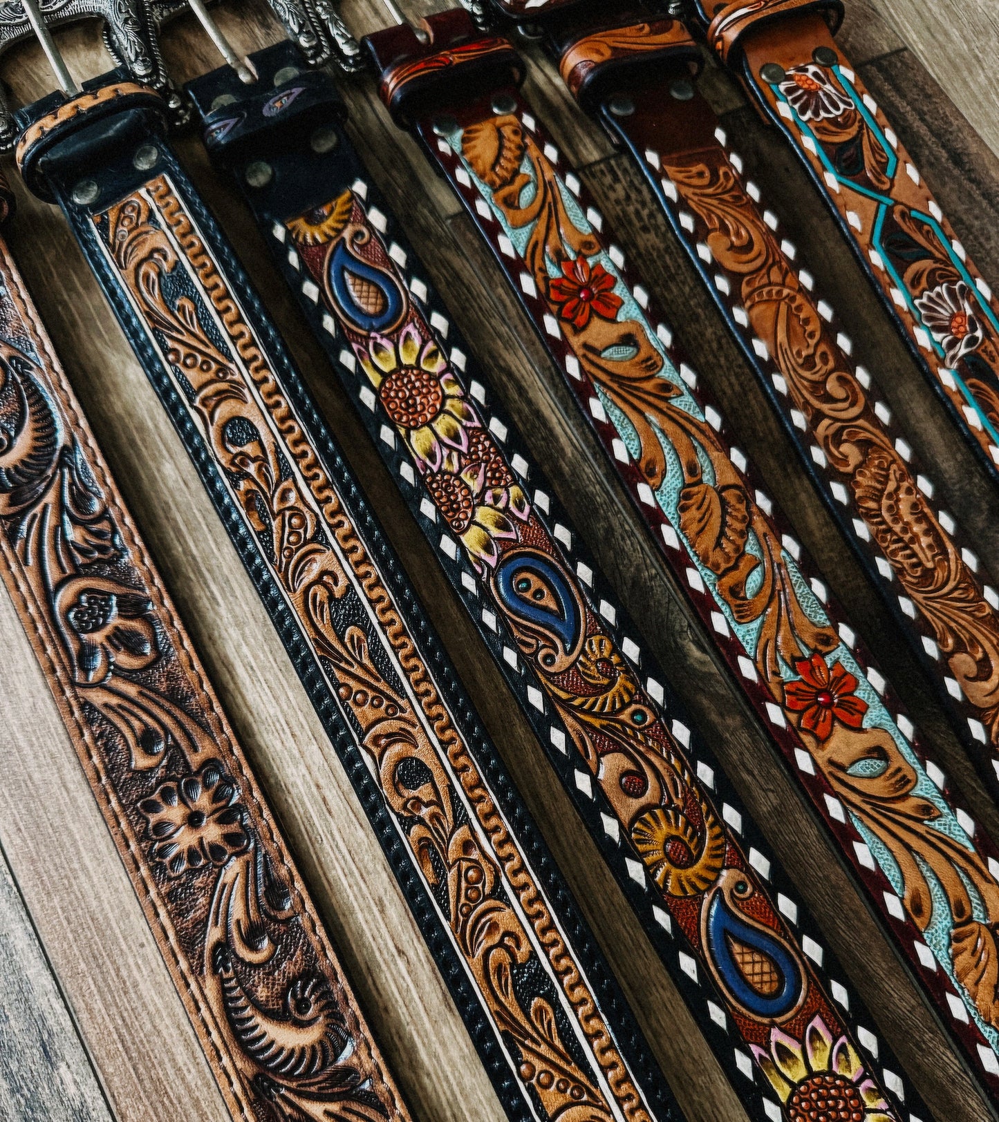 Natural Tooled Leather Belt