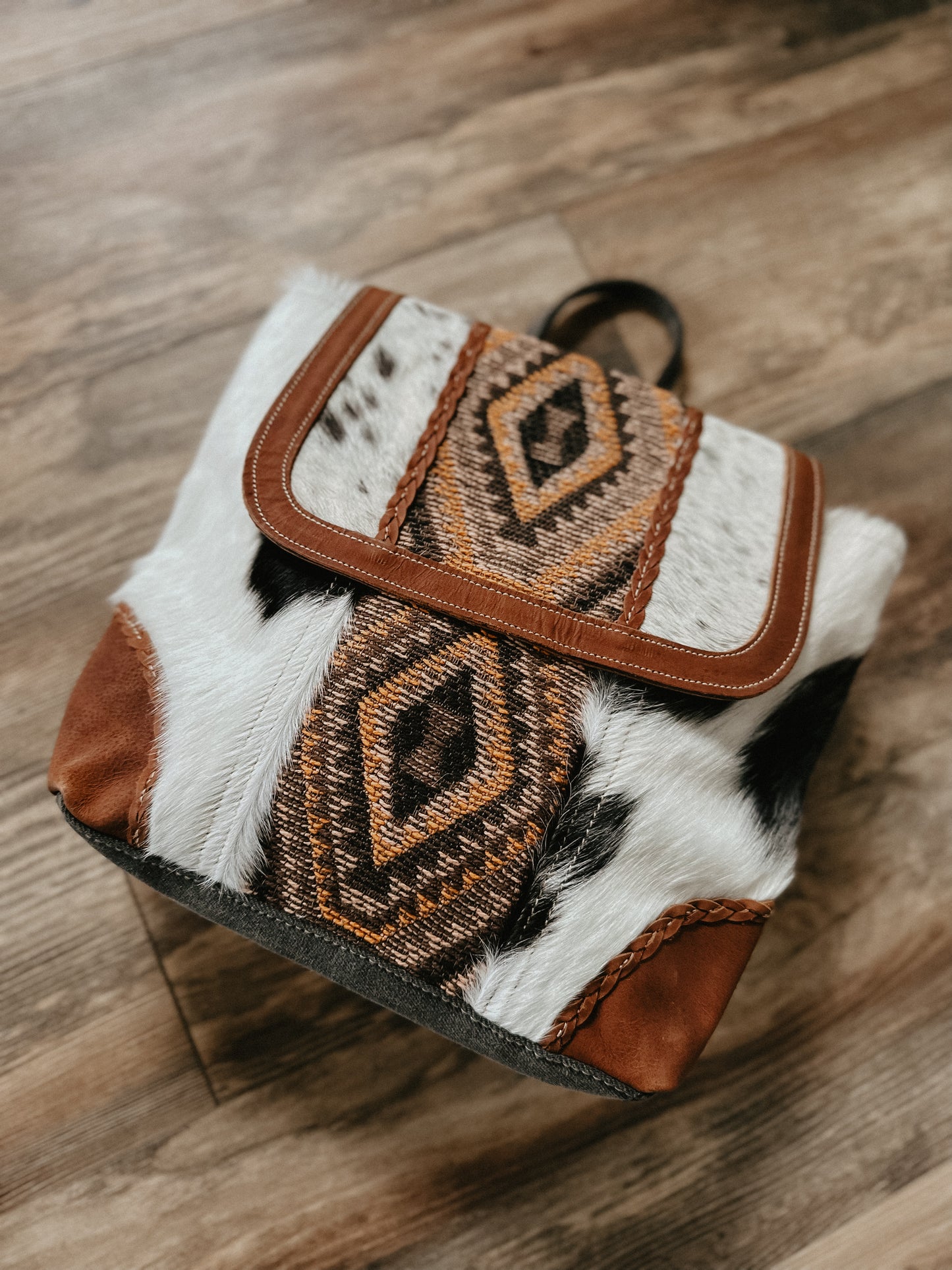 Cowhide + Tribal Flap Backpack