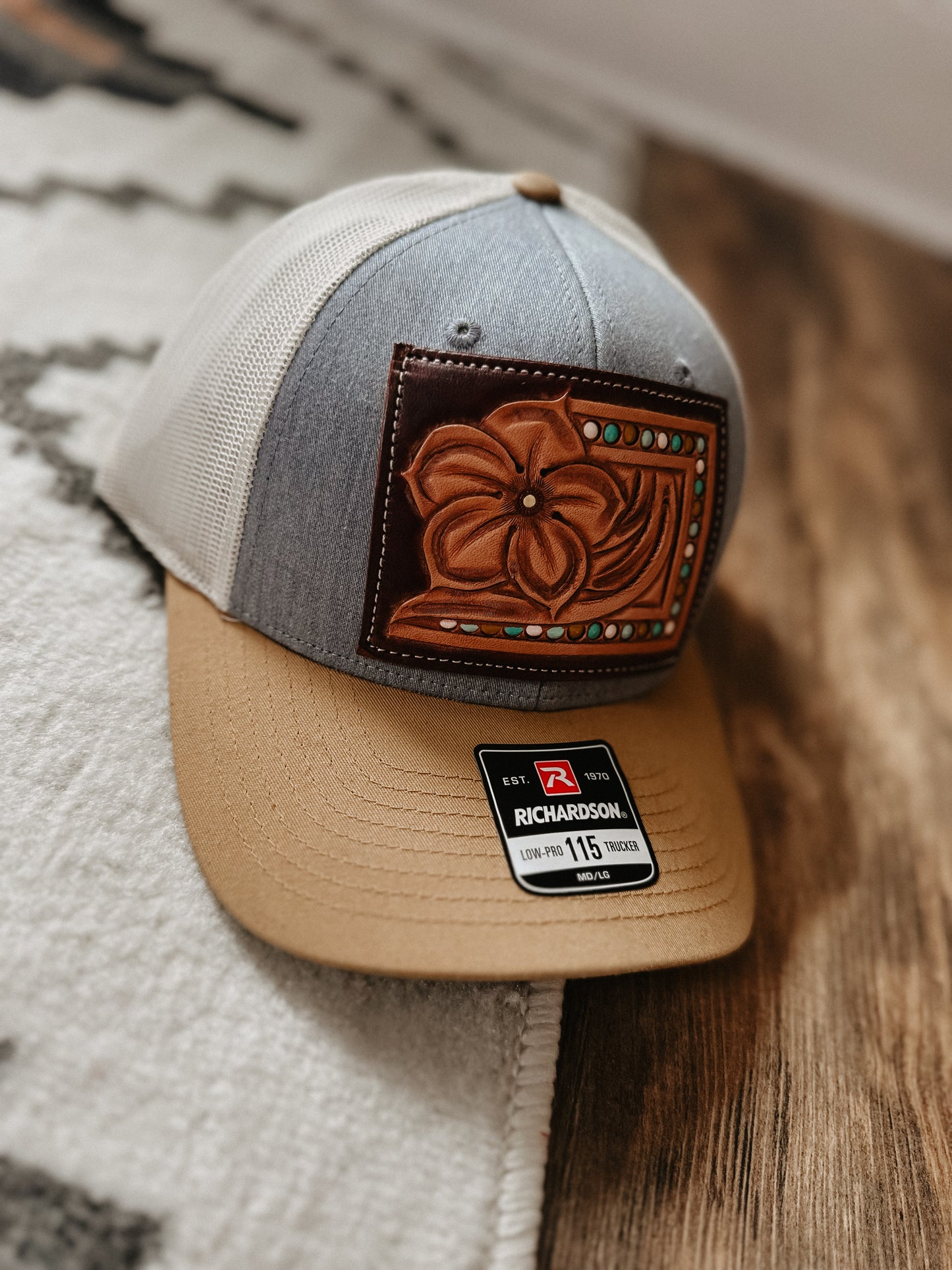 Hand Tooled Leather Flower Cap