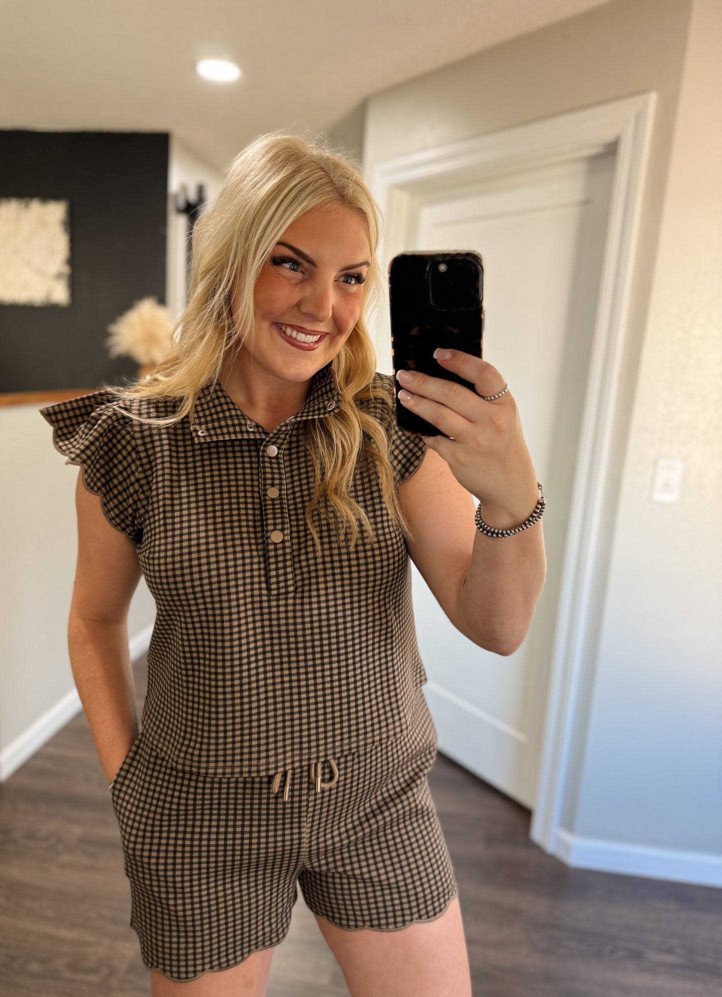 Aubrie Gingham Set - Mocha