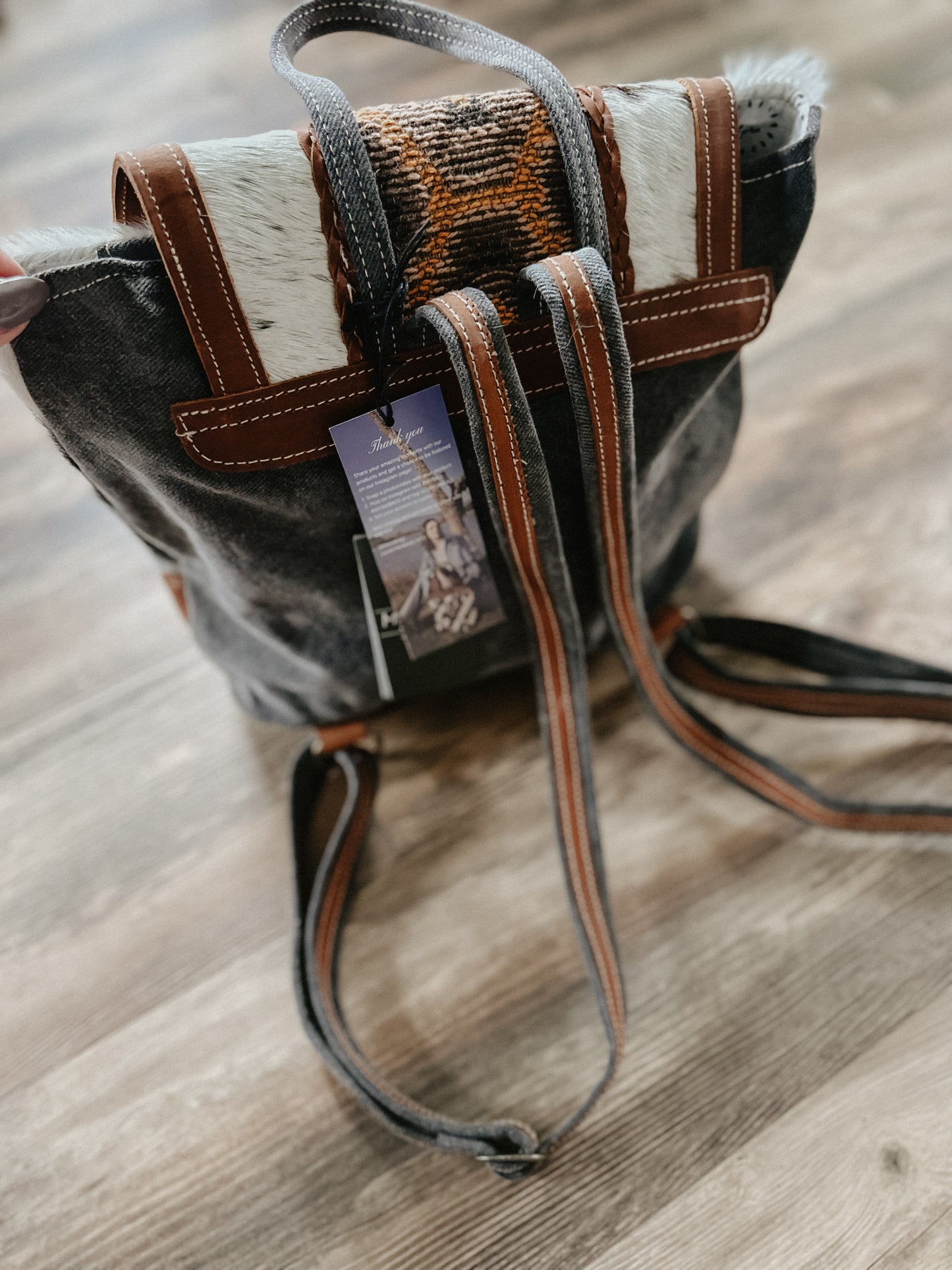 Cowhide + Tribal Flap Backpack