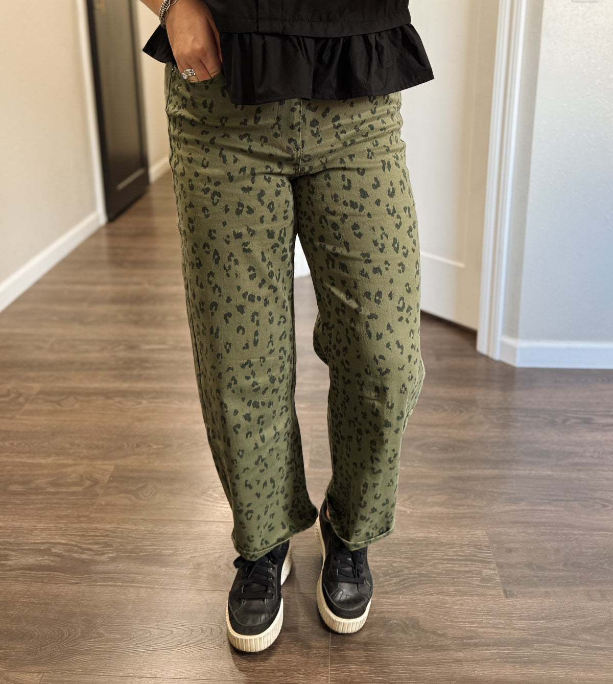 Macy Leopard High Rise Pant - Olive