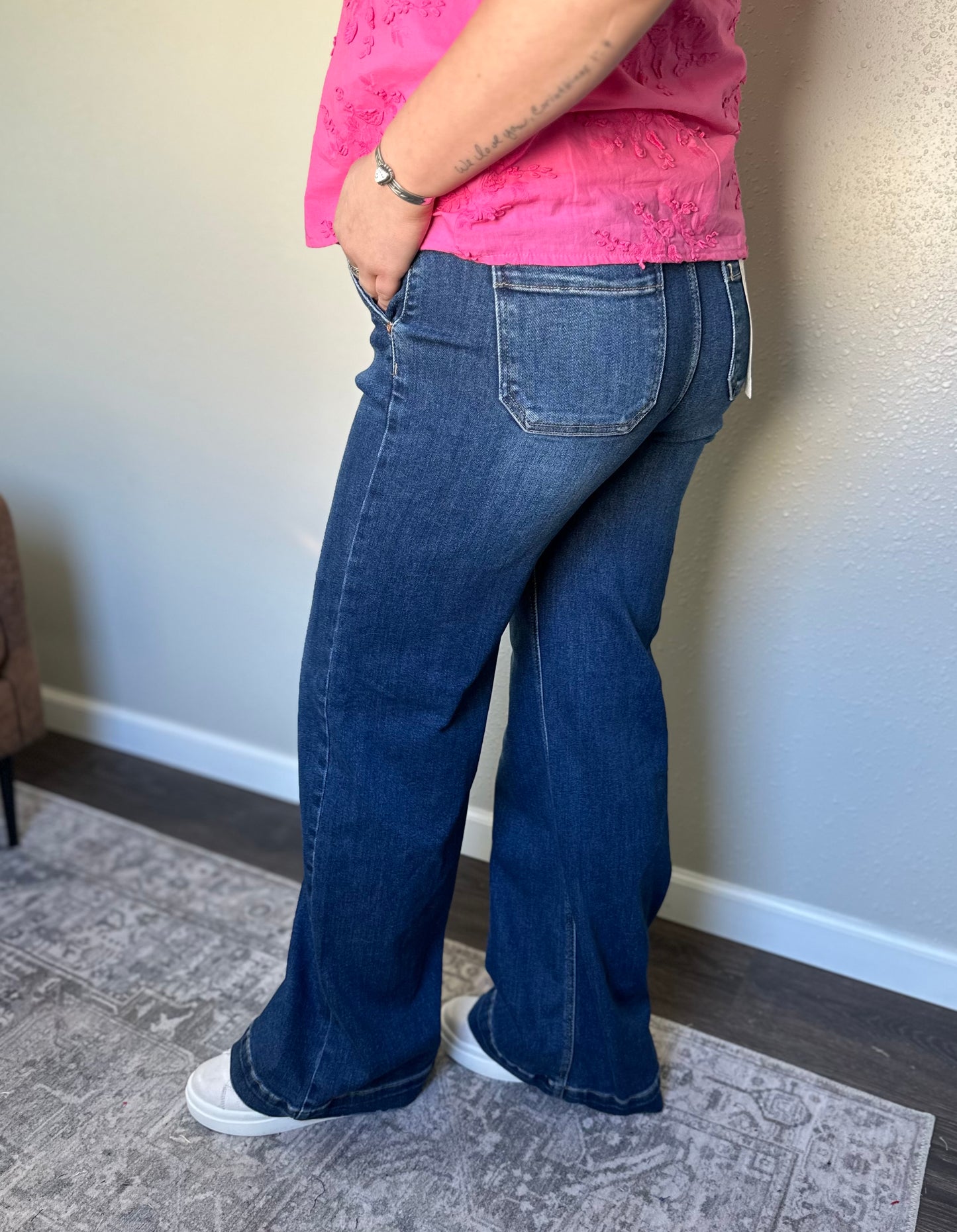 Risen | Devin Slant Pocket Wide Leg - Dark Wash