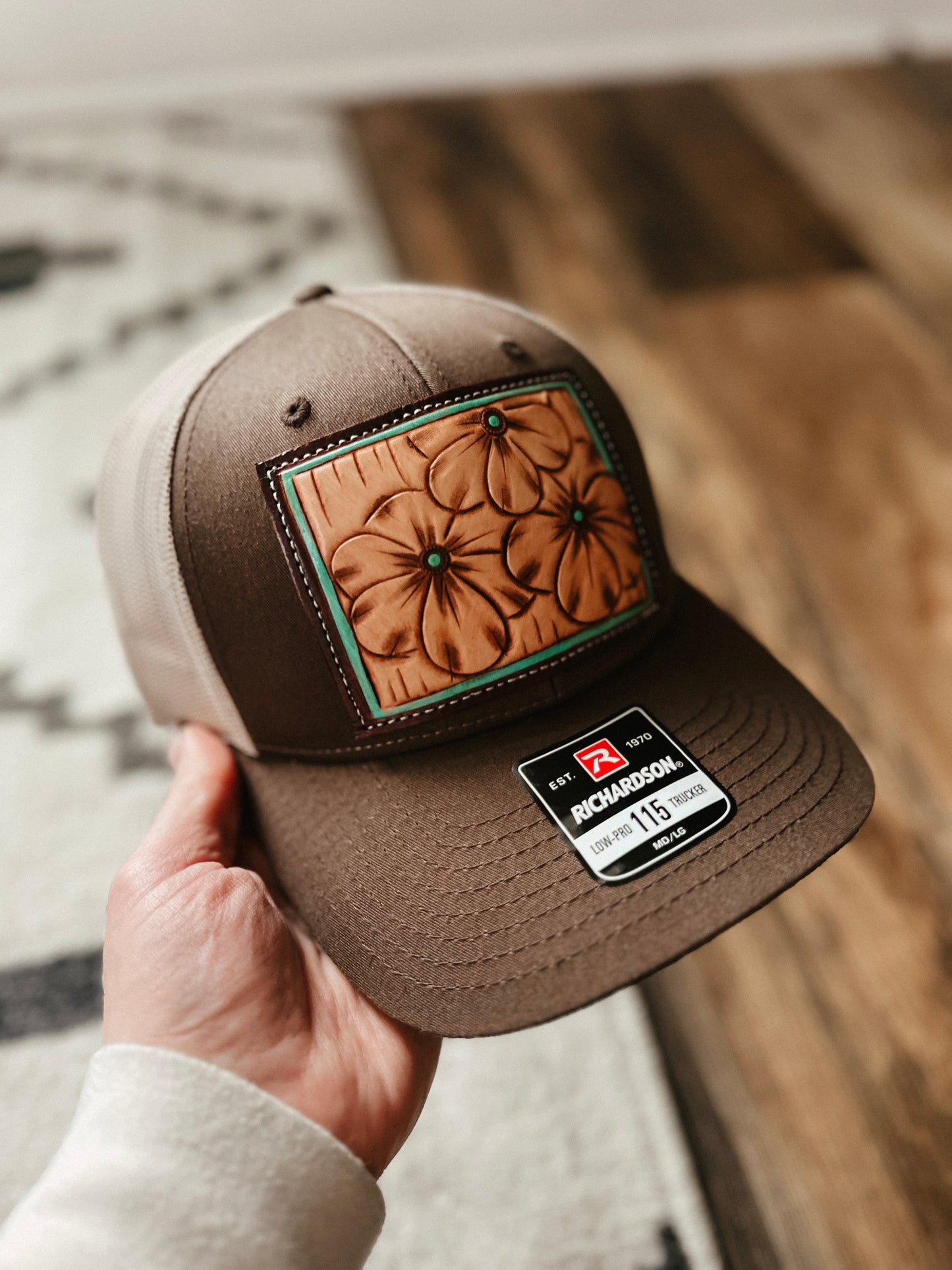 Brown Hand Tooled Leather Cap