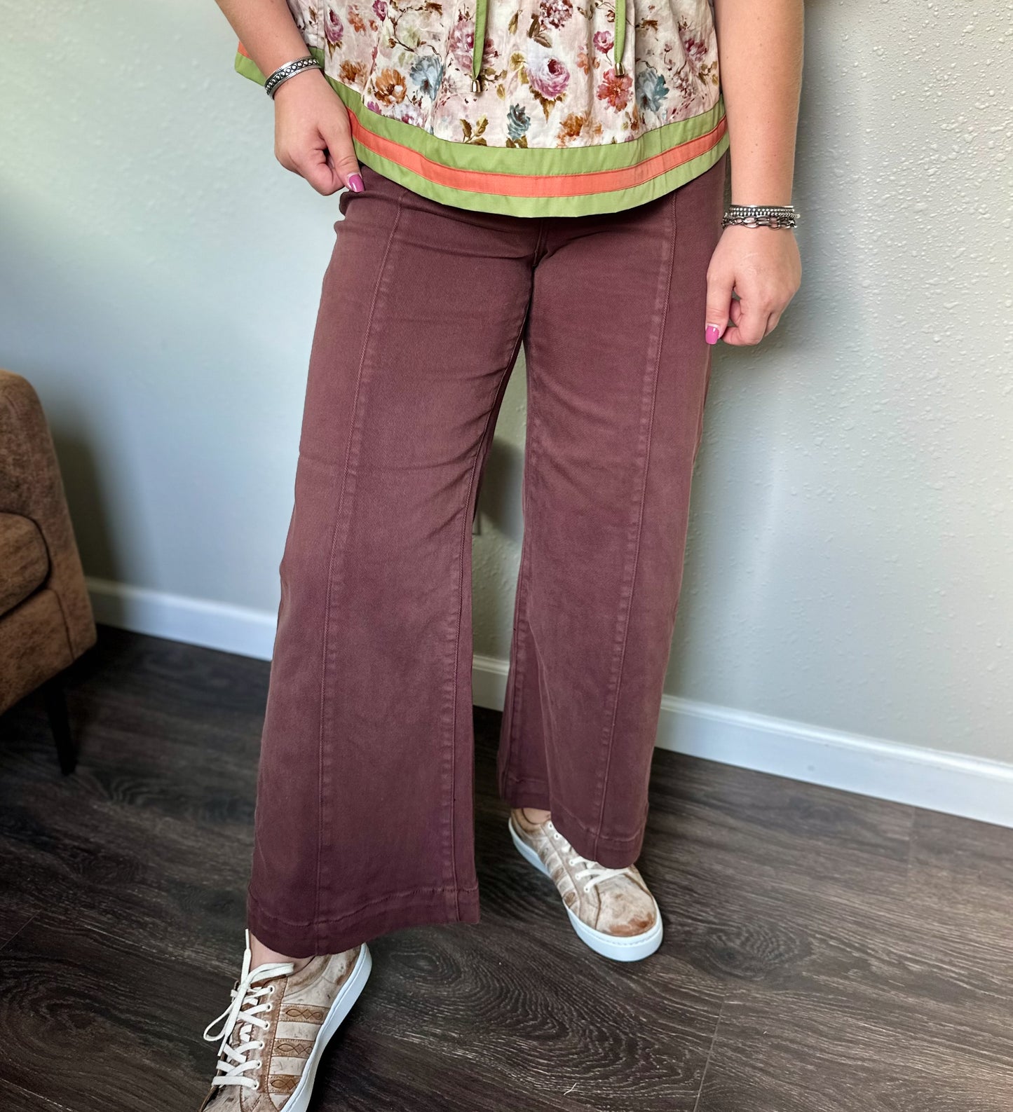Risen | Chesnee Cropped Seam Wide Leg - Choco Brown