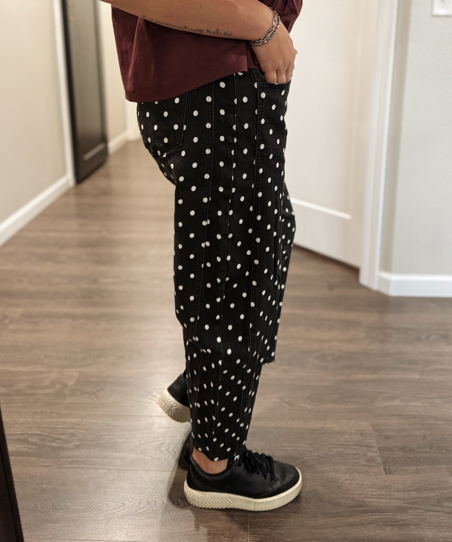 Day to Day Dot Barrel Pant - Black
