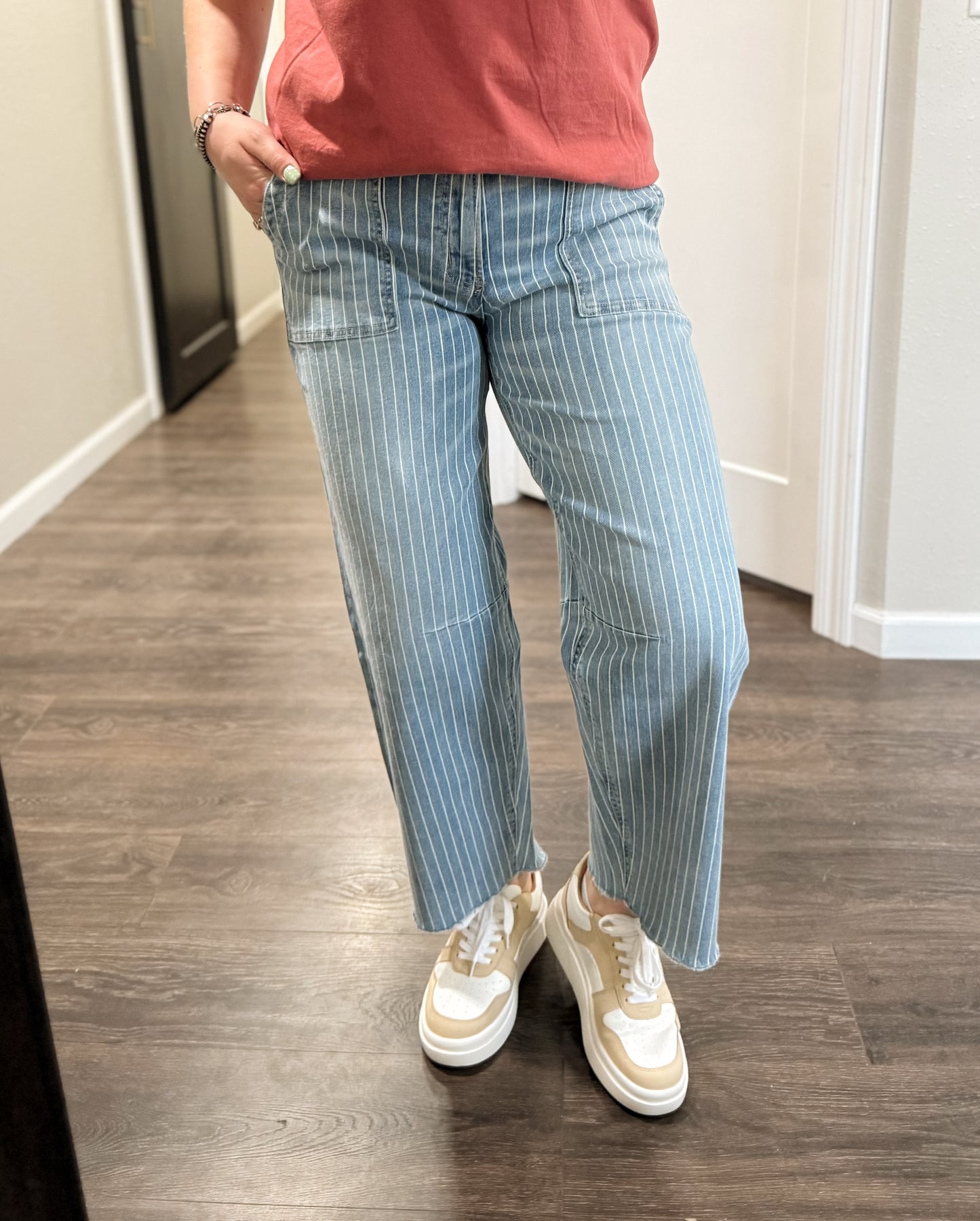 Vervet | Nikki Striped Barrel Jean