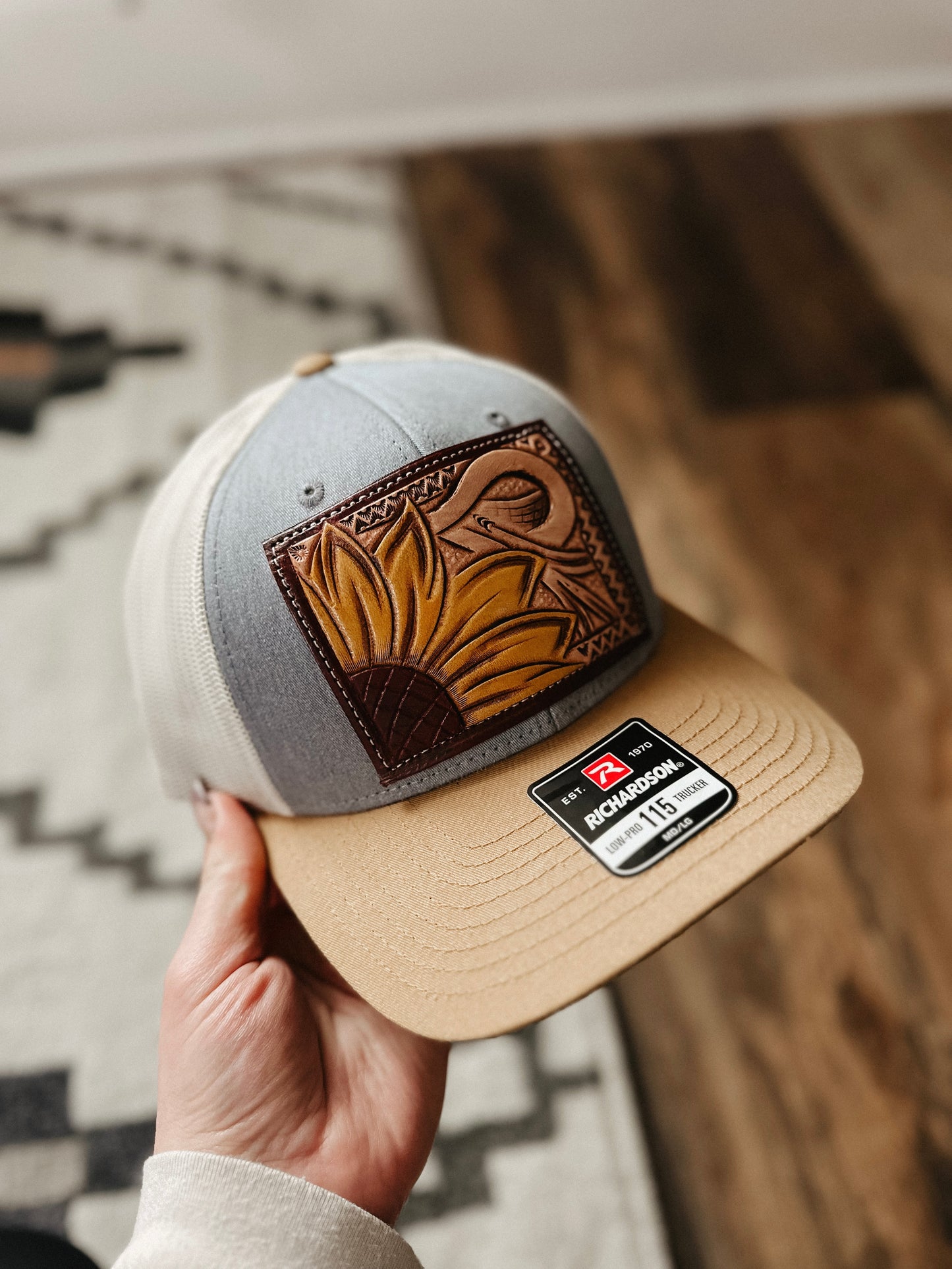 Hand Tooled Leather Sunflower Cap