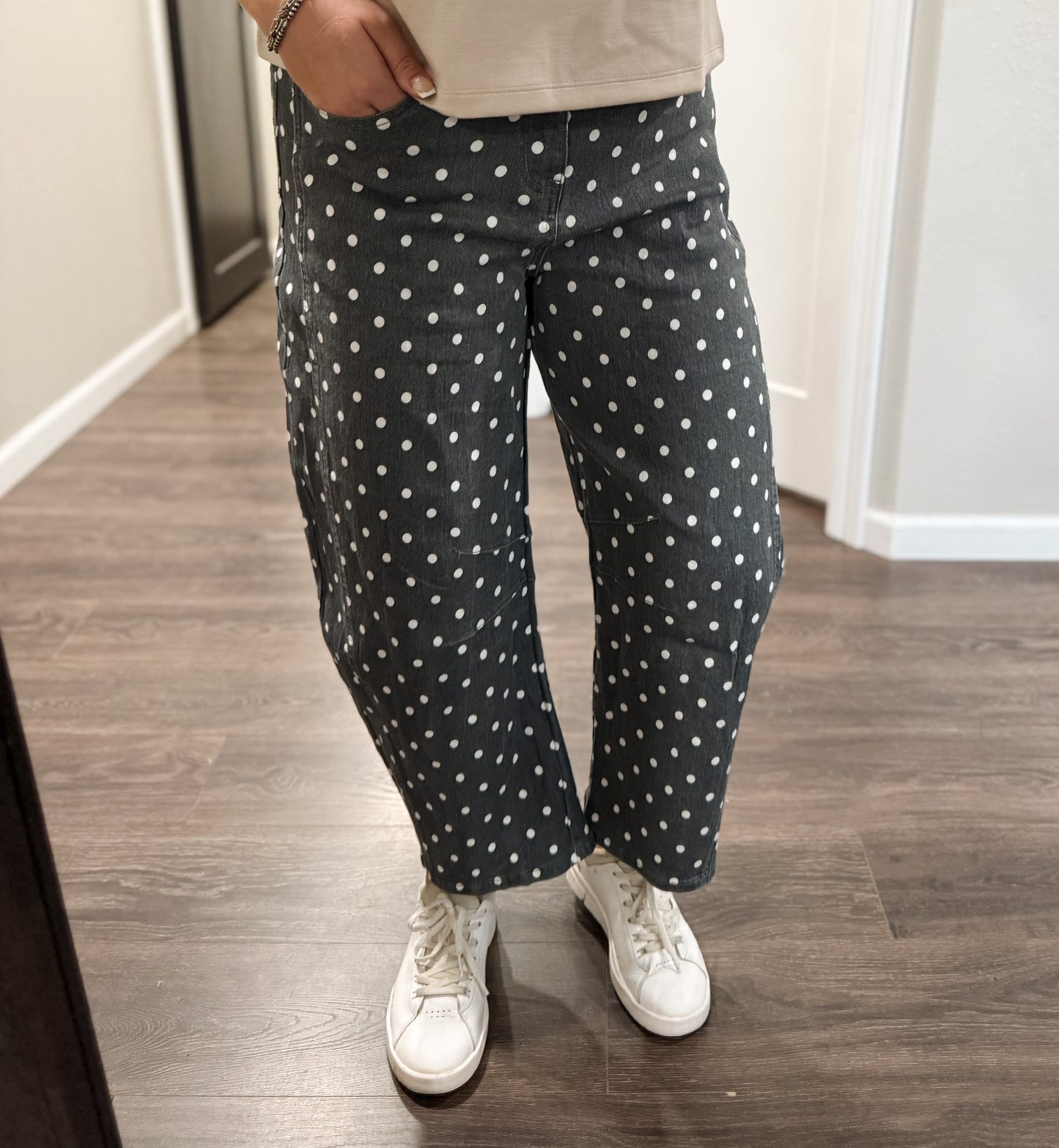 Day to Day Dot Barrel Pant - Washed Blue