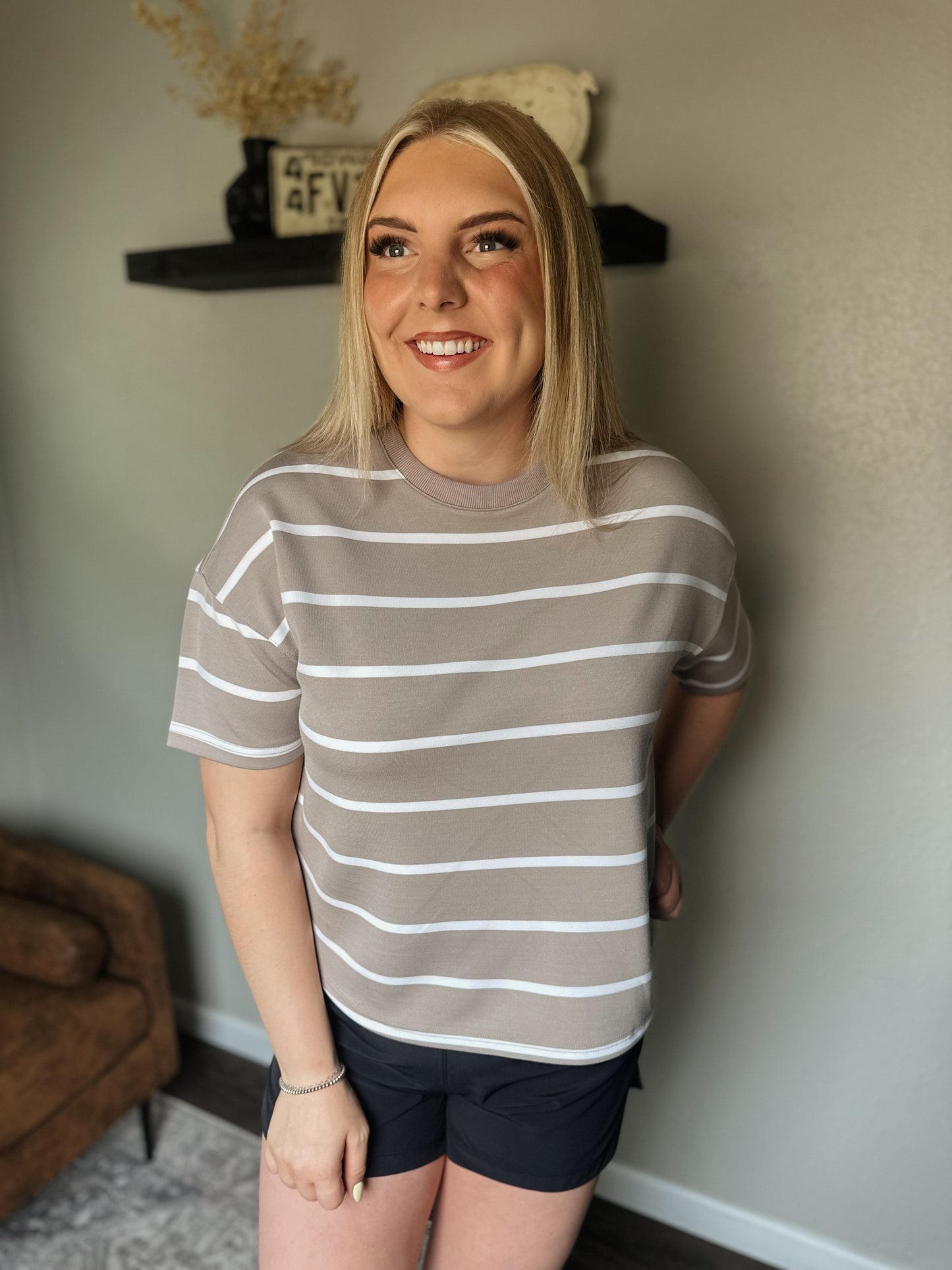 The Chelsea Tee - Taupe Stripe