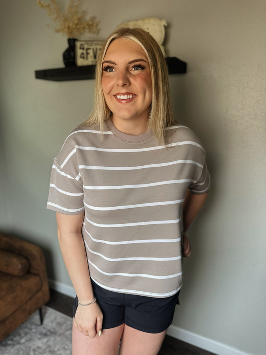 The Chelsea Tee - Taupe Stripe