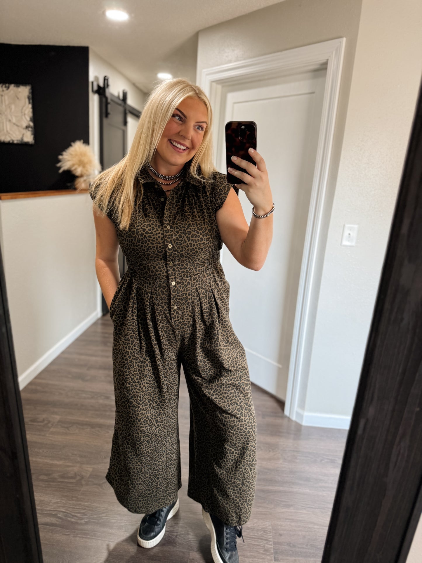 The Korie Leopard Jumpsuit - Olive
