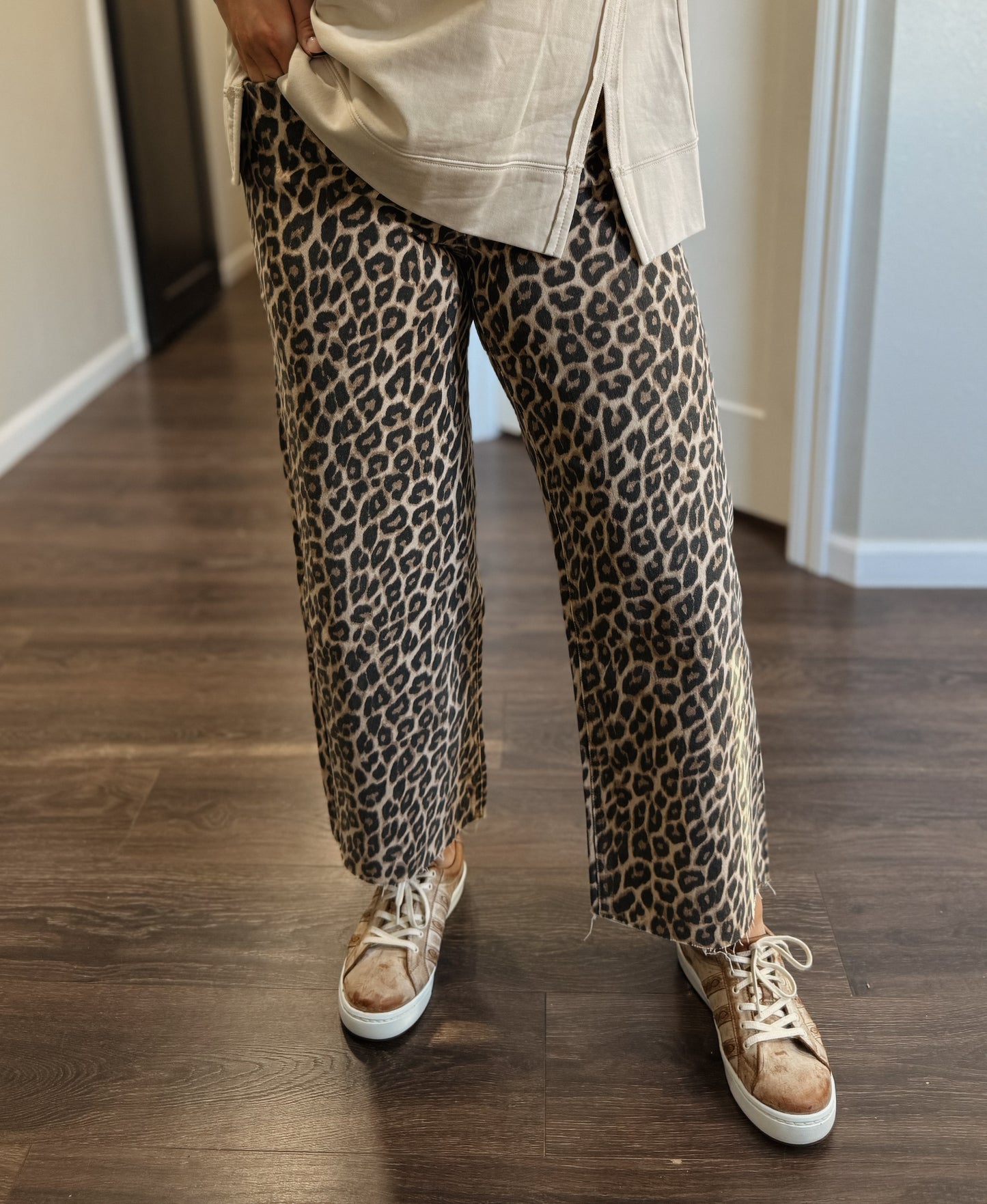 Vervet | Cheetah Raw Hem Wide Leg
