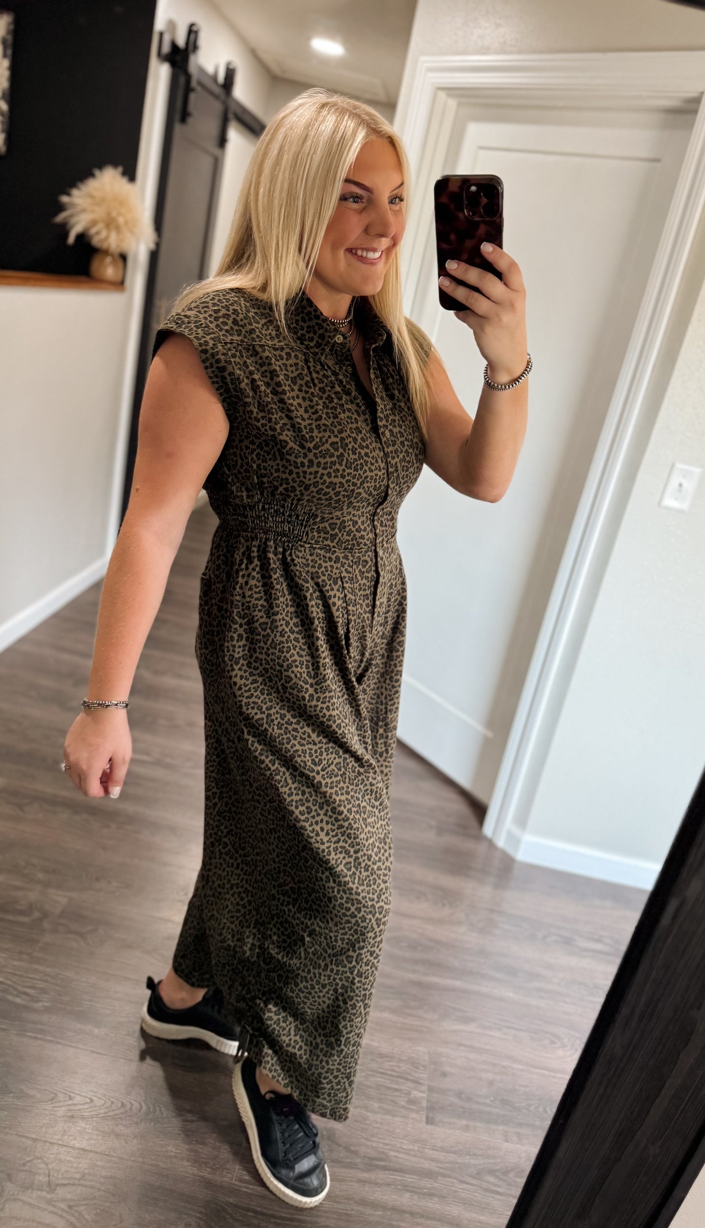 The Korie Leopard Jumpsuit - Olive