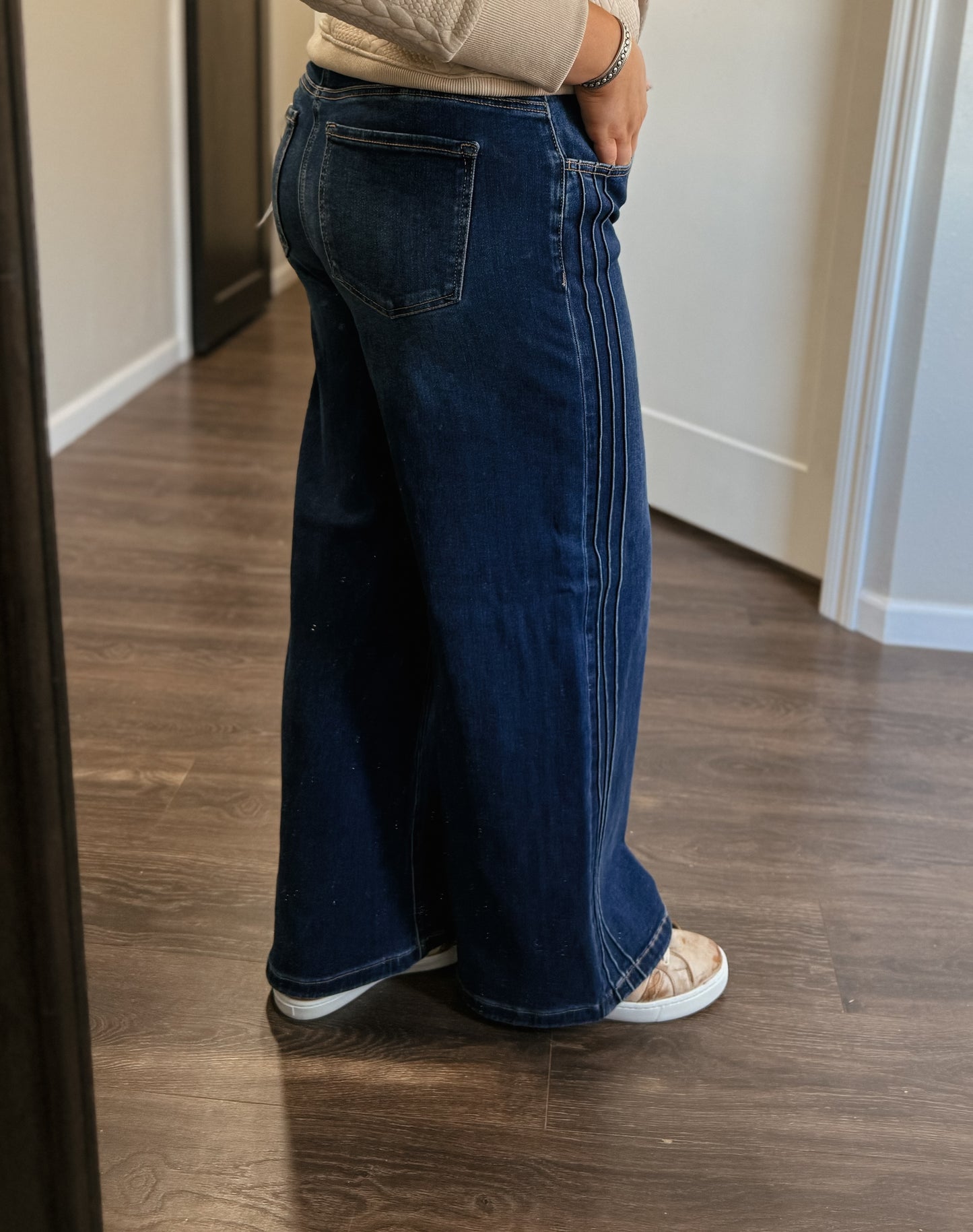 Risen | Mid Rise Drawstring Pintuck Wide Leg
