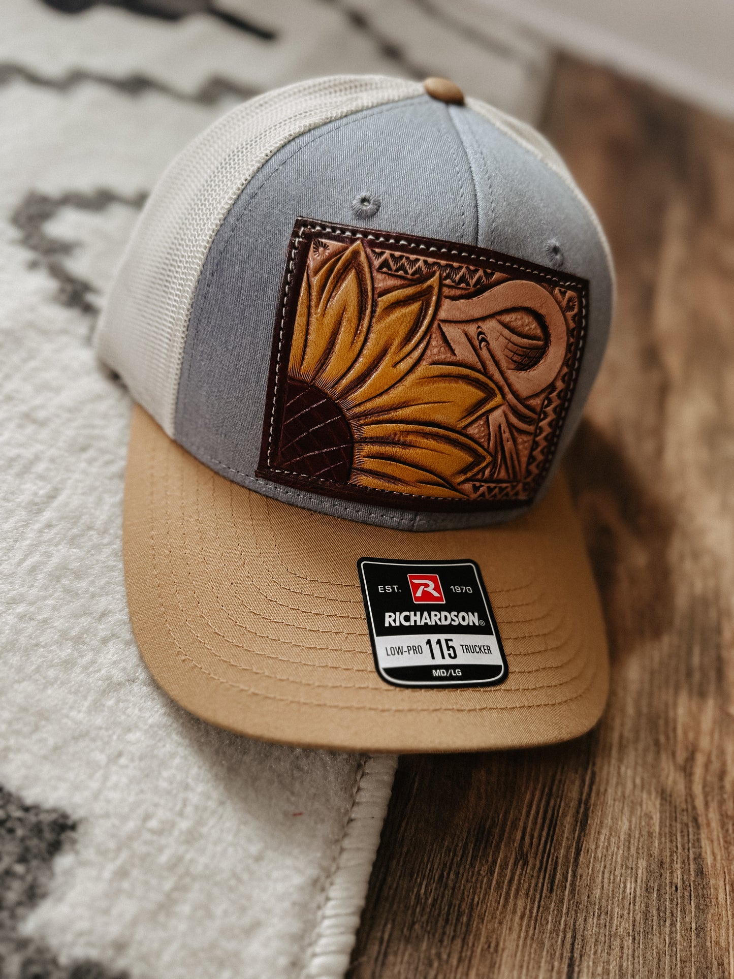 Hand Tooled Leather Sunflower Cap