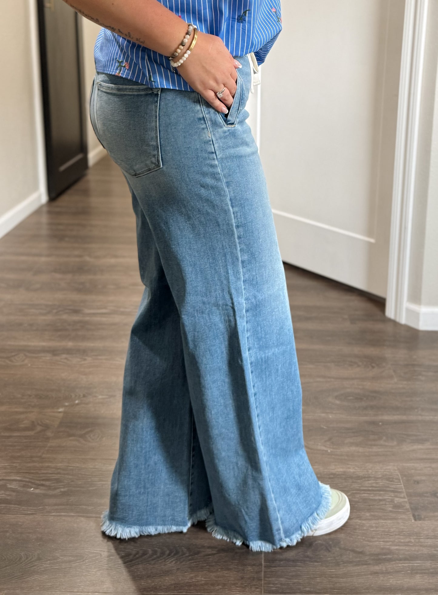 Risen | Wide Leg Drawstring Frayed Hem