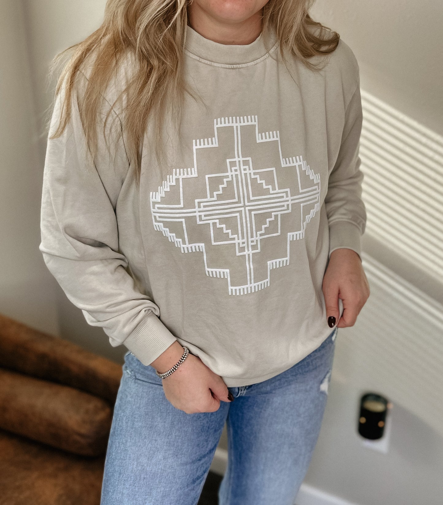 Oatmeal Tribal Crewneck