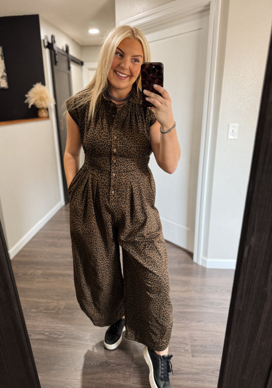 The Korie Leopard Jumpsuit - Brown