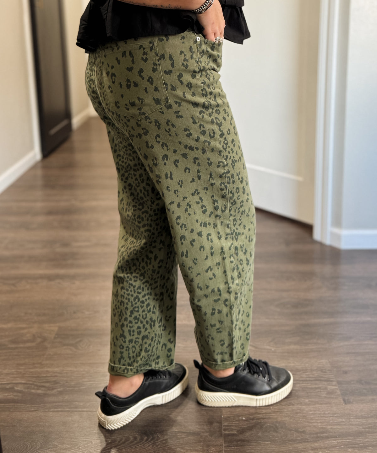 Macy Leopard High Rise Pant - Olive