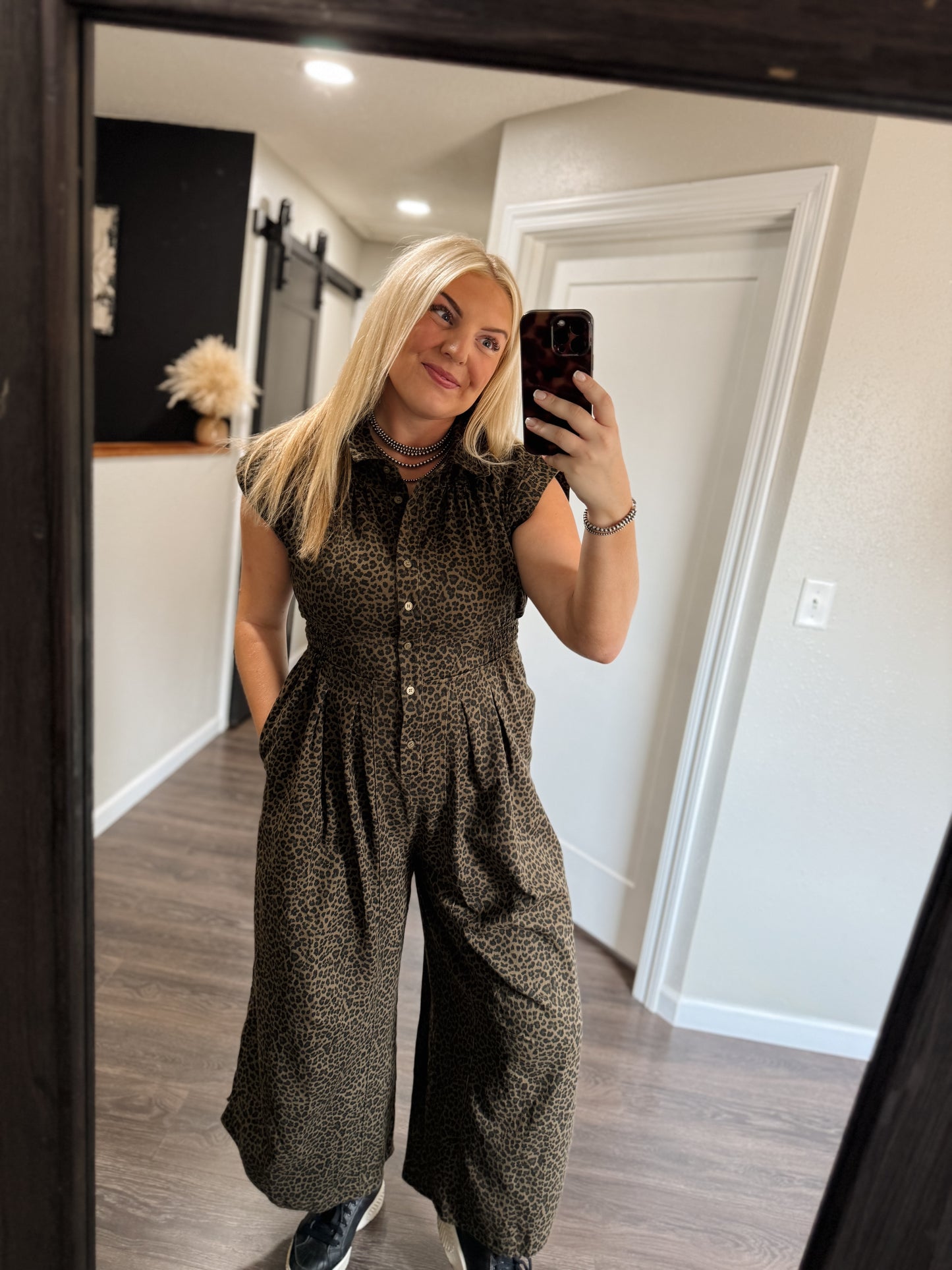The Korie Leopard Jumpsuit - Olive