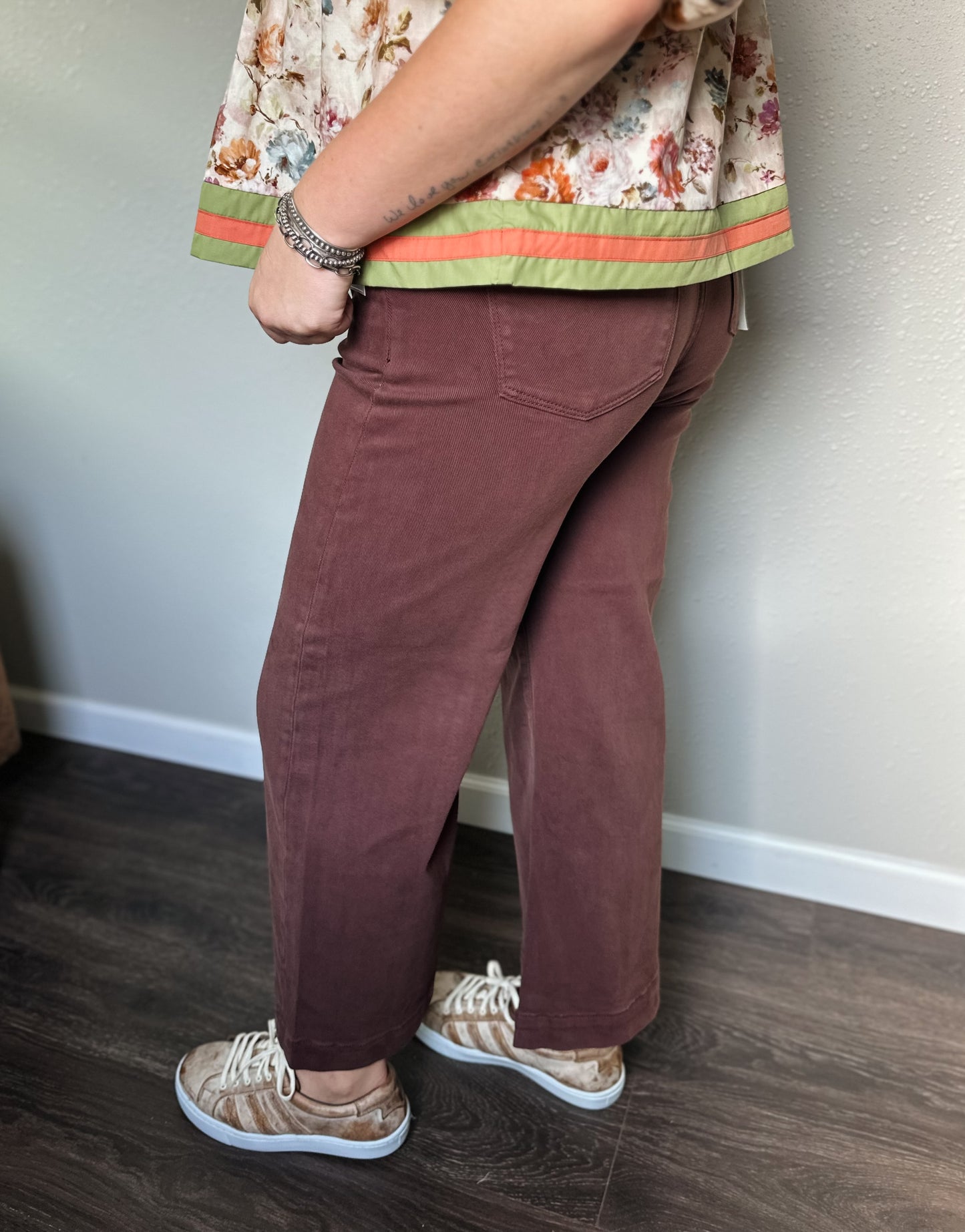 Risen | Chesnee Cropped Seam Wide Leg - Choco Brown