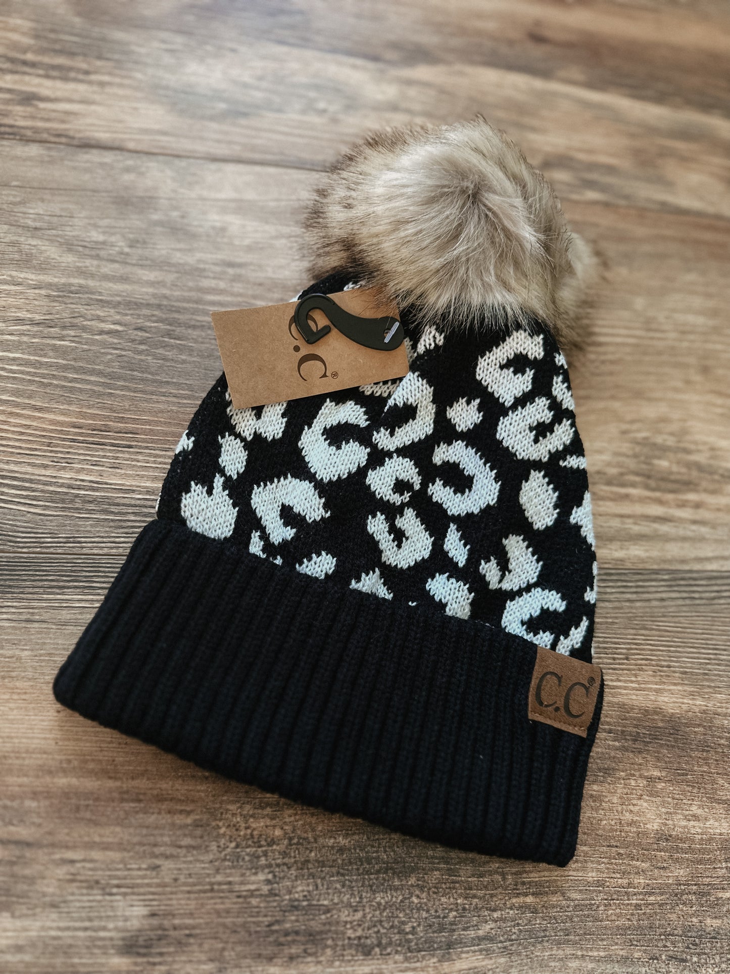 C.C Leopard Beanie - Black