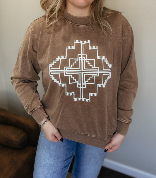 Taupe Tribal Crewneck