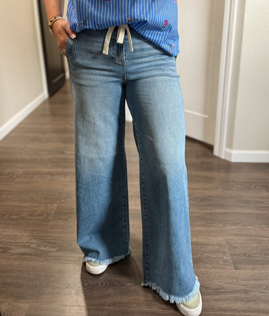 Risen | Wide Leg Drawstring Frayed Hem