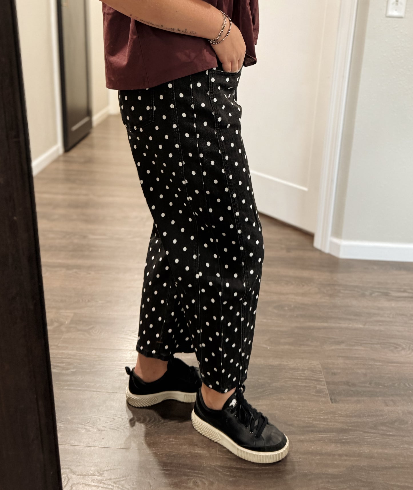 Day to Day Dot Barrel Pant - Black