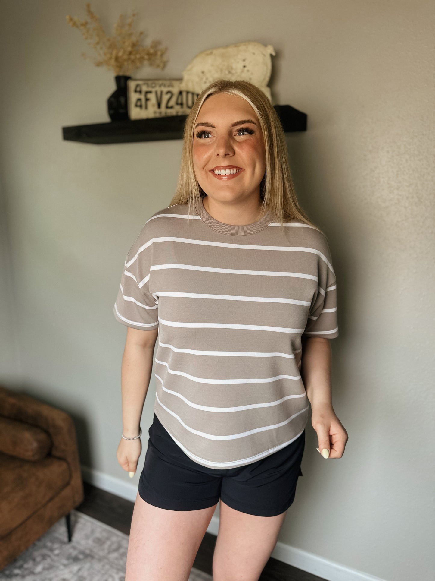 The Chelsea Tee - Taupe Stripe