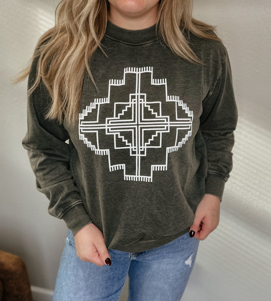 Olive Tribal Crewneck