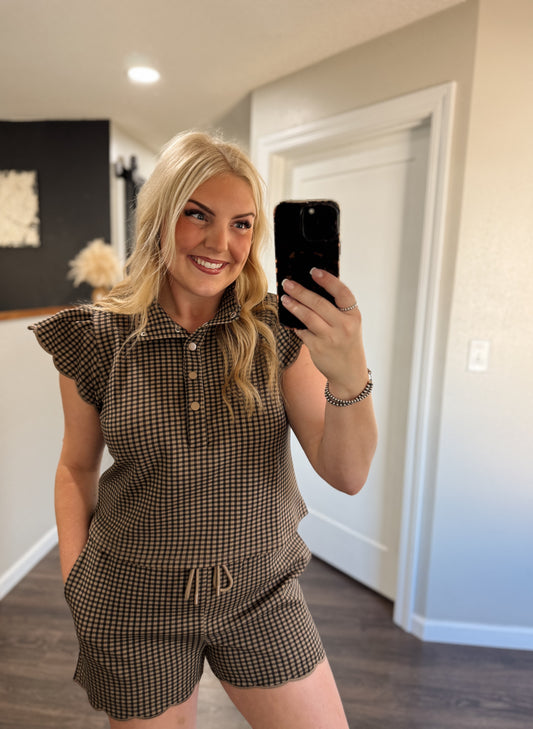 Aubrie Gingham Set - Mocha