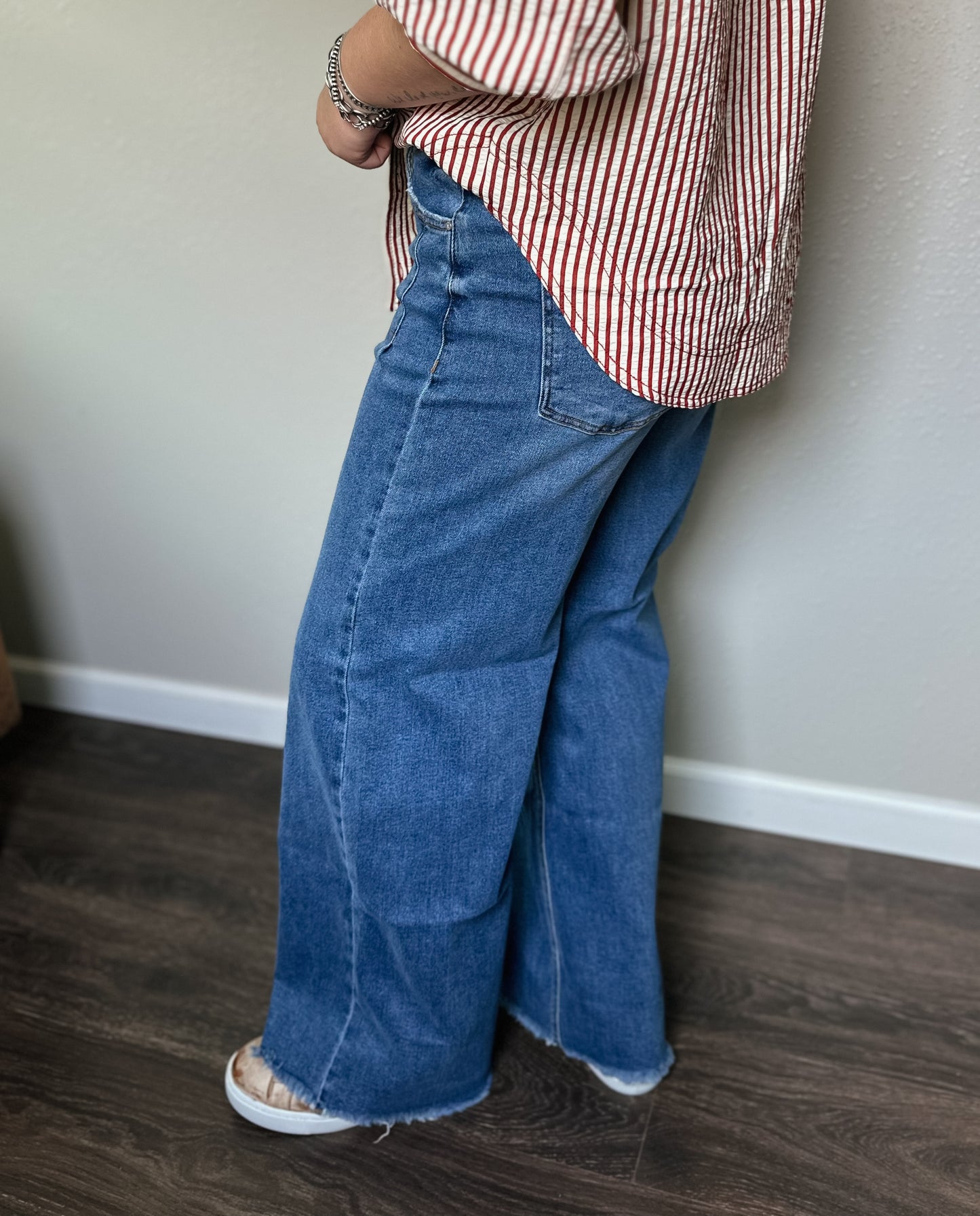 Risen | Austin Mid Rise Fray Hem Wide Leg