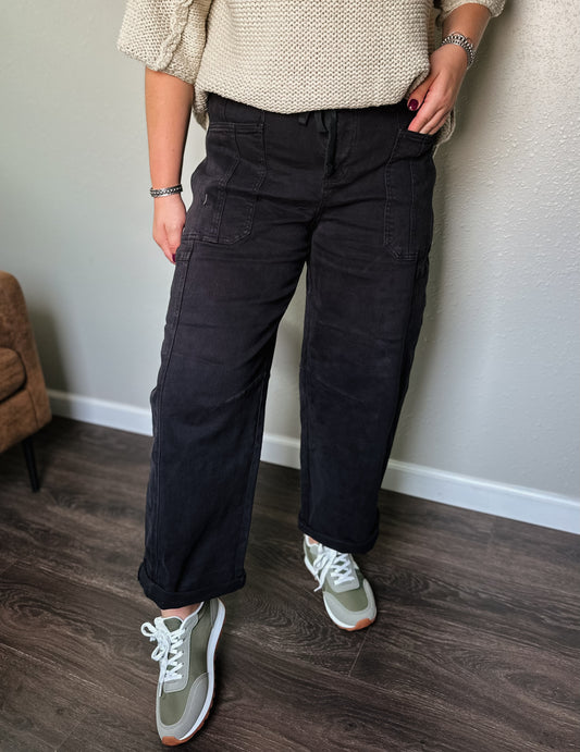 Risen | Jensyn Cropped Baggy Barrel - Black