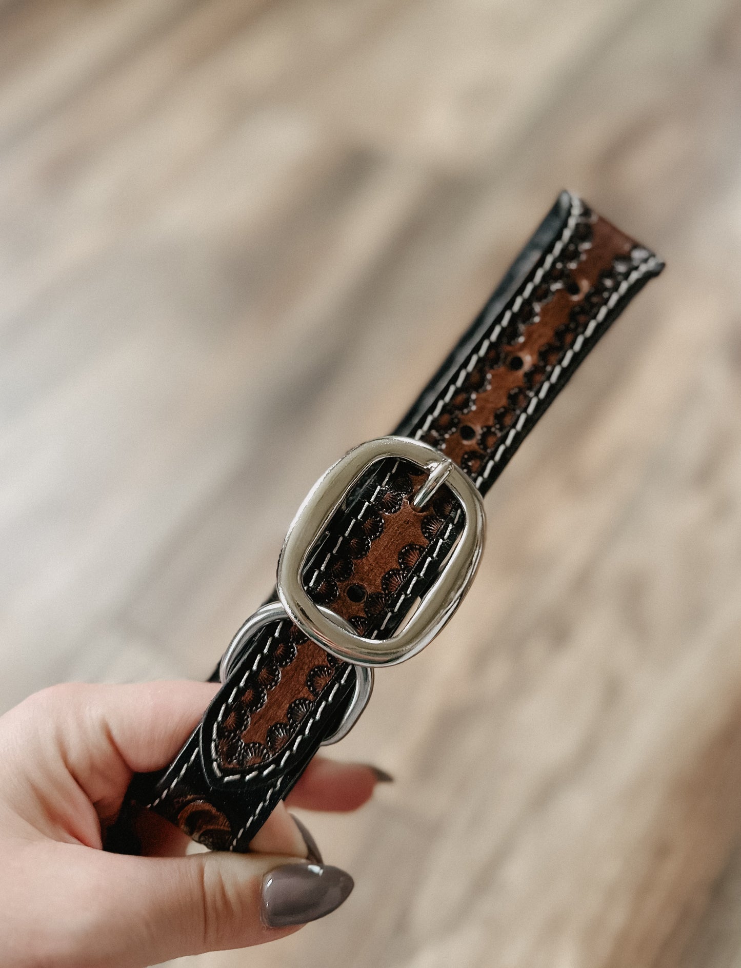 Tooled Flower Dog Collar