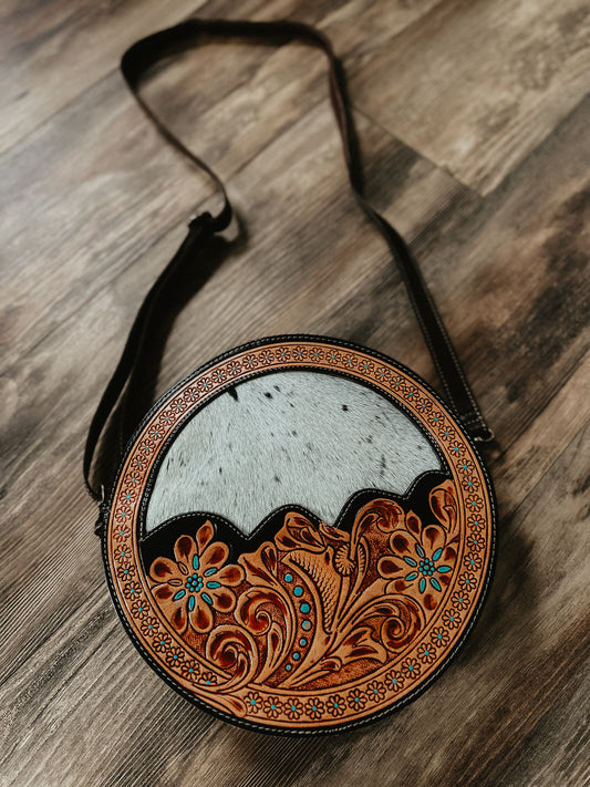 Round Tooled Bag w/ Turquoise