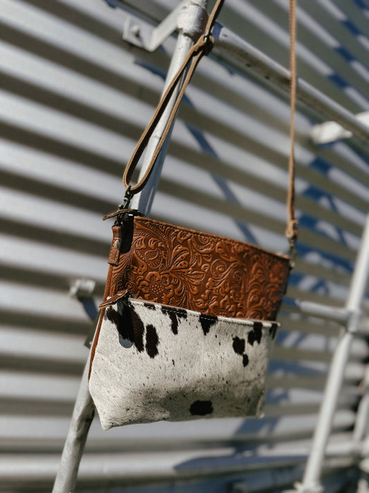 Embossed Leather + Cowhide Crossbody